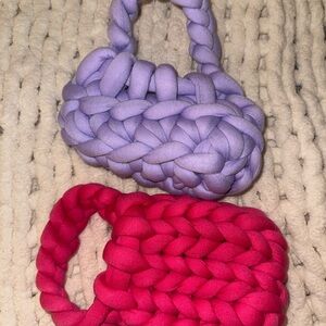 Handmade Knitted Bags in Purple and Hot Pink